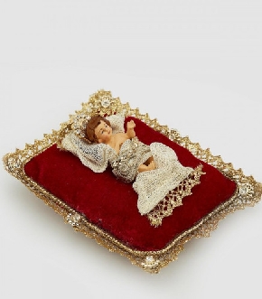 GESU' BAMBINO CON CUSCINO 14X12 ROSSA E ORO