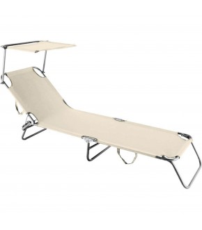 LETTINO IN ACCIAIO RIMINI C/PARASOLE ECRU E