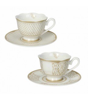 SET 2 TAZZINE CAFFE' GOLDEN EYE NEW BONE CHINA
