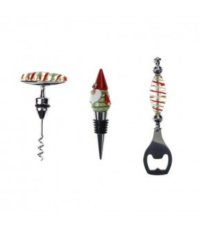 SET VINO CHRISTMAS 3 PEZZI VETRO E INOX ZINC ALLOY