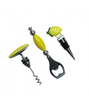 SET VINO LEMON 3 PZ VETRO/INOX/ZINC ALLOY